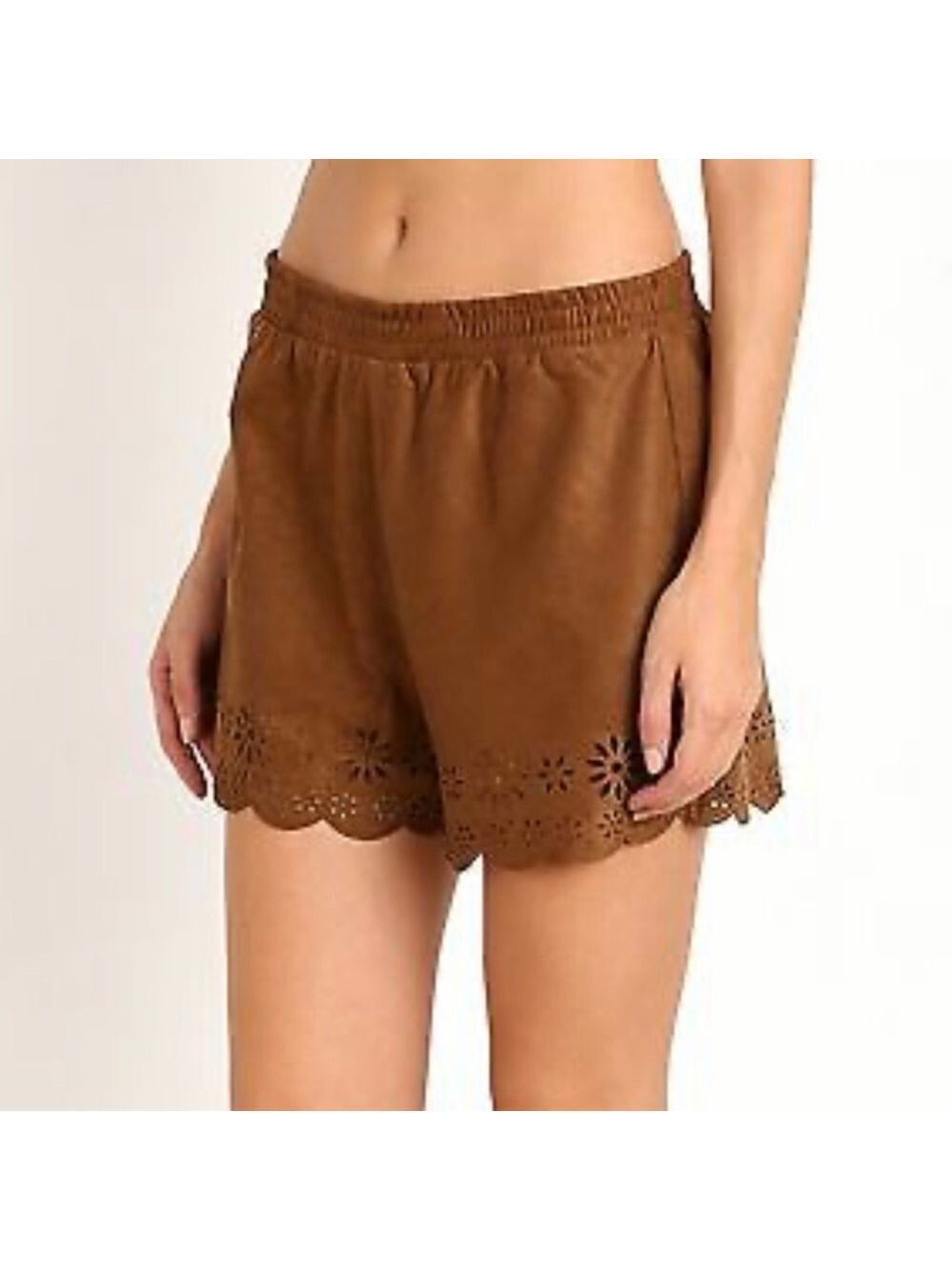 BB Dakota brown suede laser cut elastic waist shorts small